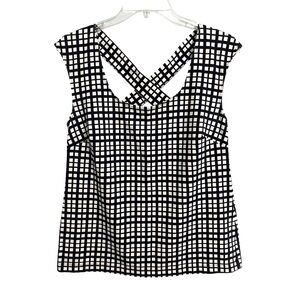 Banana Republic cross back square neck navy white fitted tank top Size M